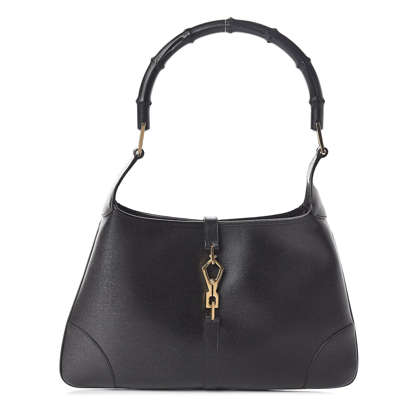 Calfskin Bamboo Handle Shoulder Bag Black