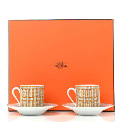 Hermes Porcelain Mosaique Au 24 Gold Coffee Cup and Saucer Set of 2 7 of 7
