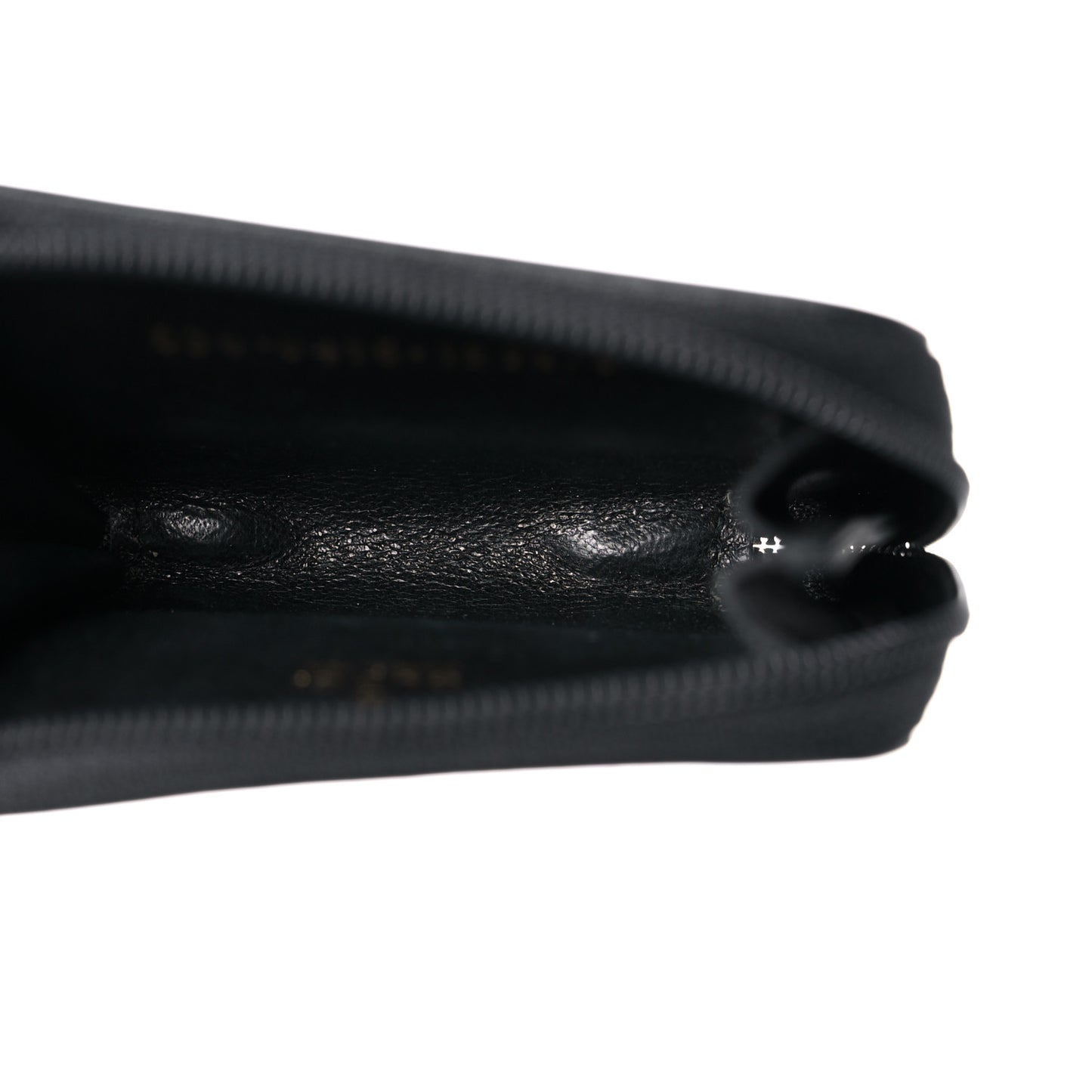 Calfskin Logo Embossed Zip Around Coin Wallet Black