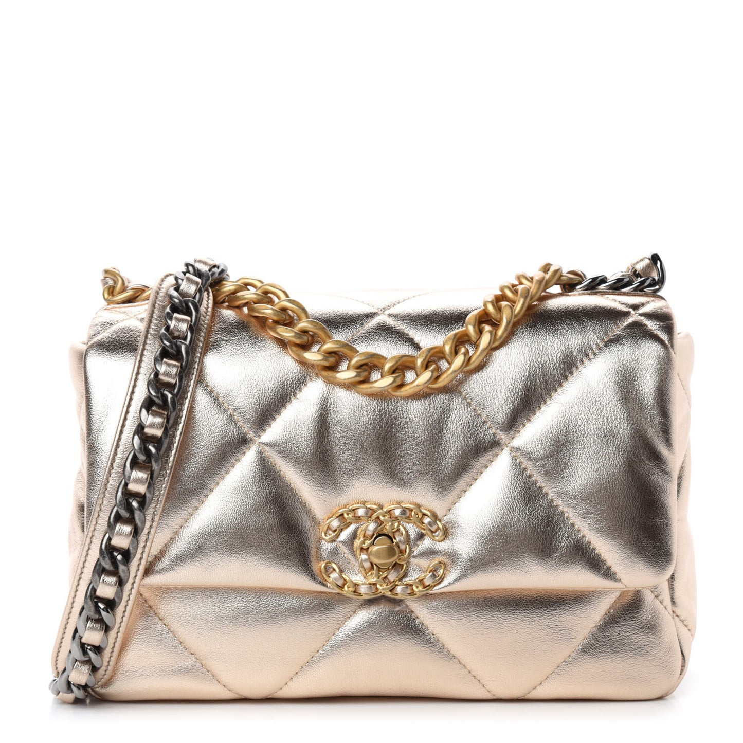 Metallic Lambskin Quilted Medium Chanel 19 Flap Gold
