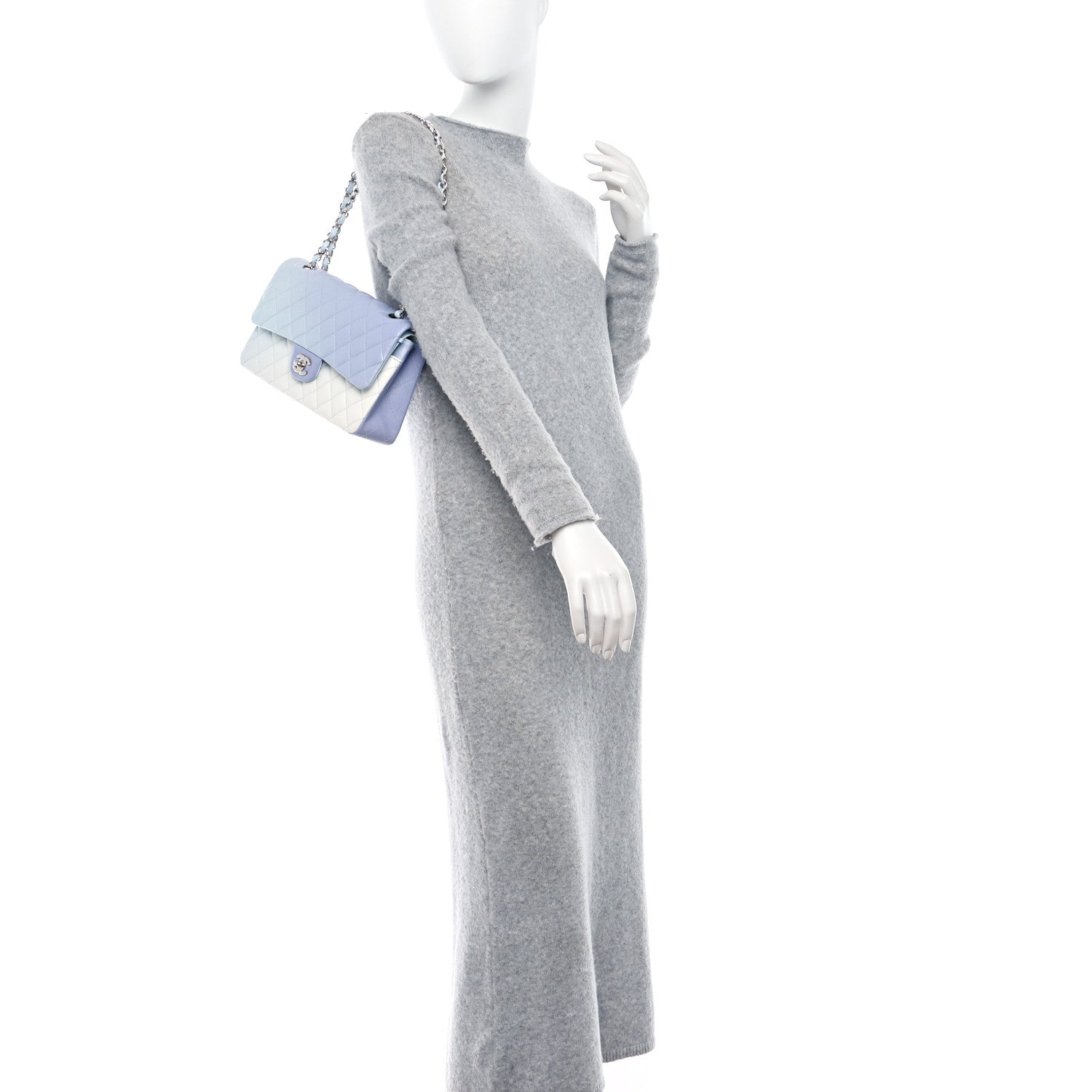 Chanel Perforated Lambskin Quilted Medium Double Flap Light Blue Light Purple White 2 of 9