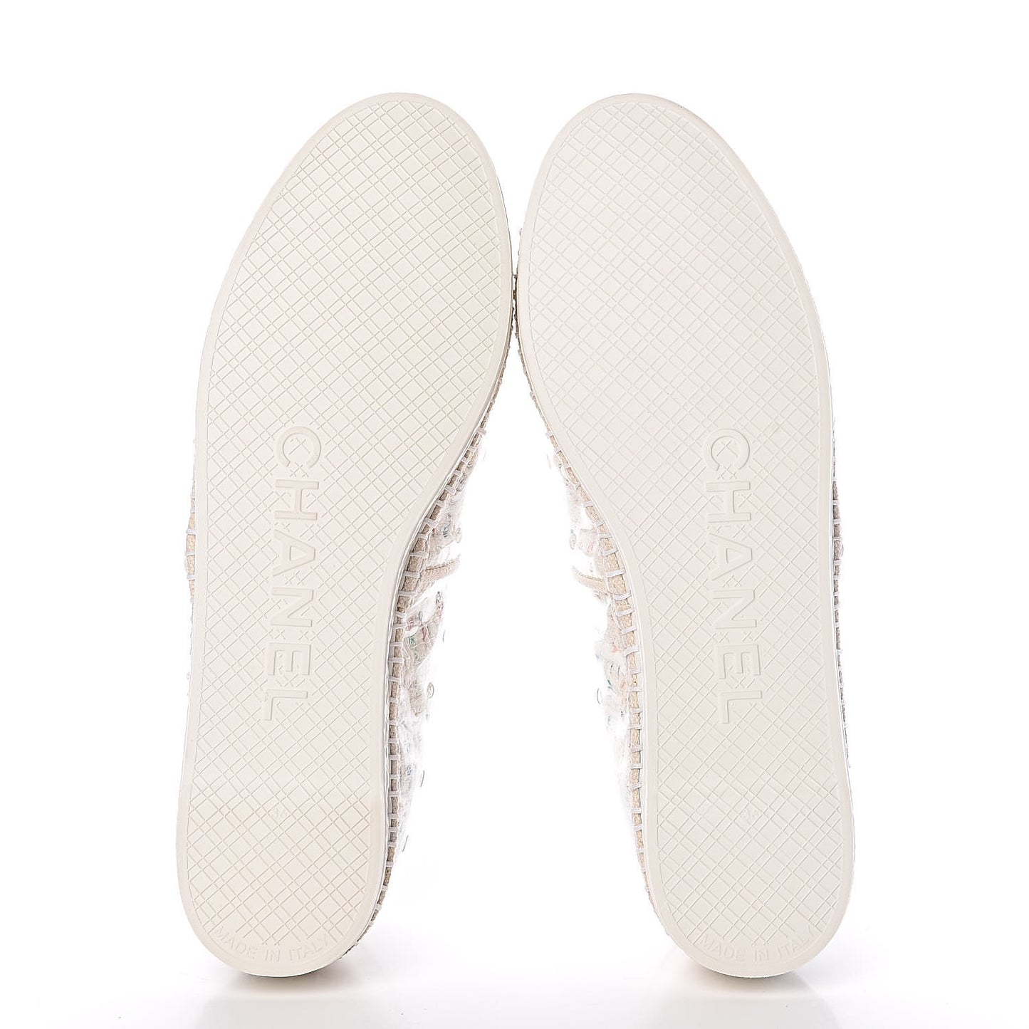 PVC Tweed CC Espadrilles 36 Ecru Blue Transparent