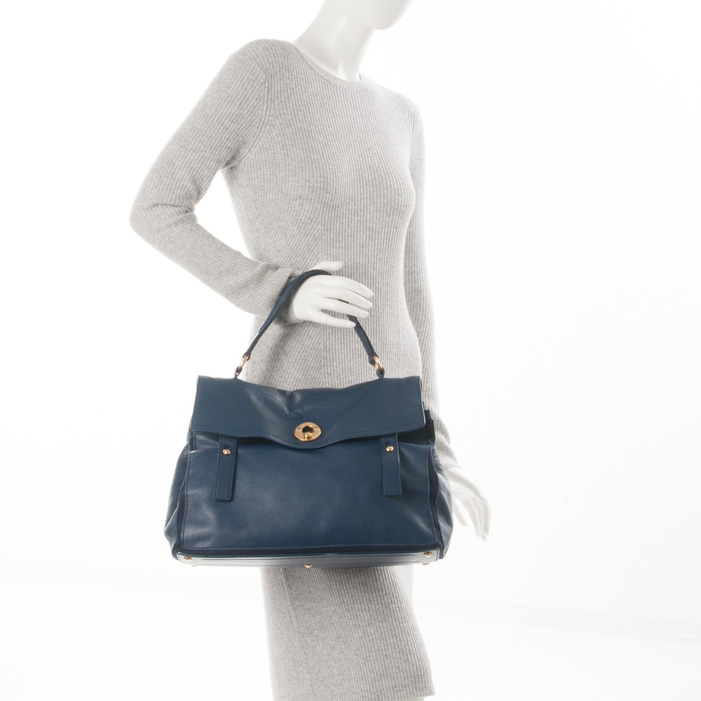 Calfskin Canvas Large Muse Two Navy