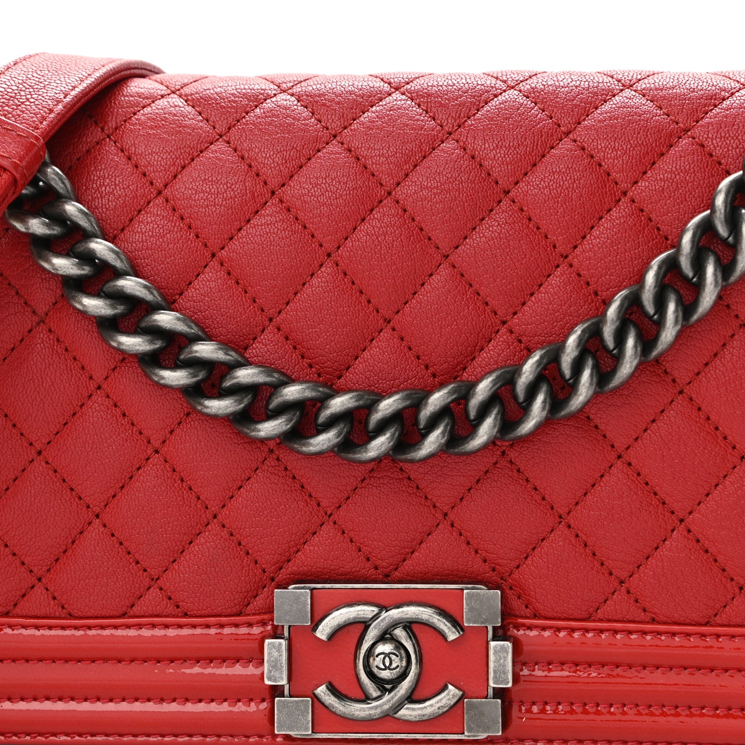 Chanel Goatskin Quilted Patent Medium Duo Boy Flap Red 8 of 10