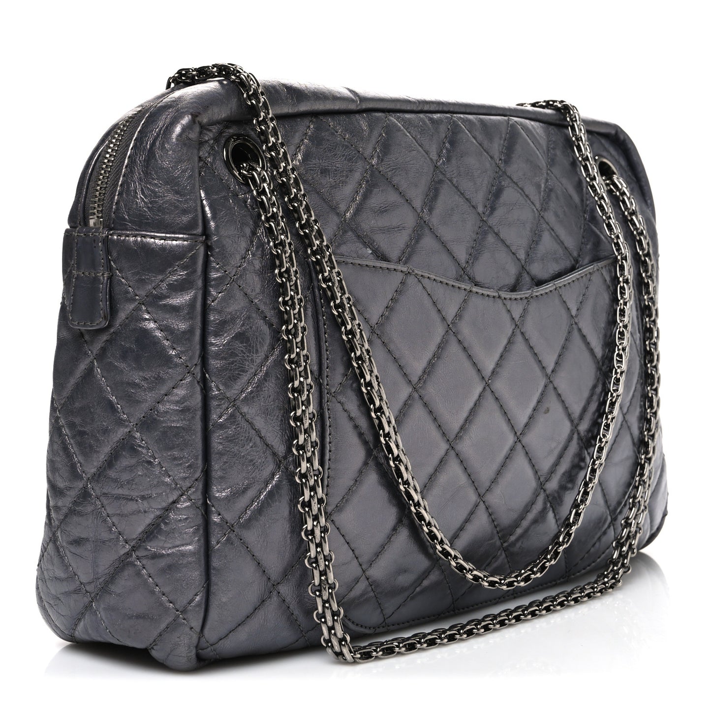 Metallic Aged Calfskin Quilted Large Reissue Camera Case Silver