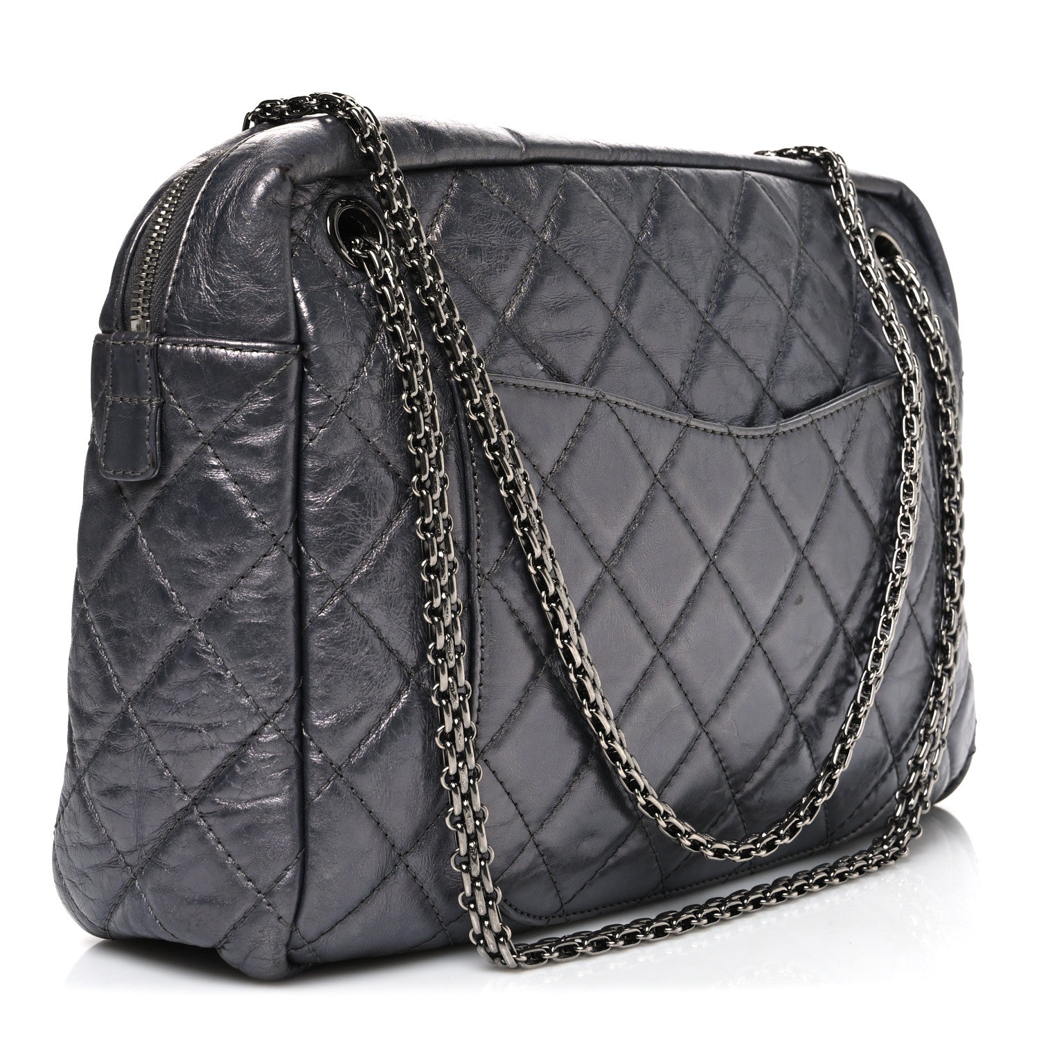 Chanel Metallic Aged Calfskin Quilted Large Reissue Camera Case Silver 3 of 10