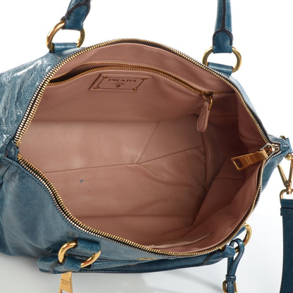 Prada Vitello Shine Shopping Satchel Denim 6 of 10