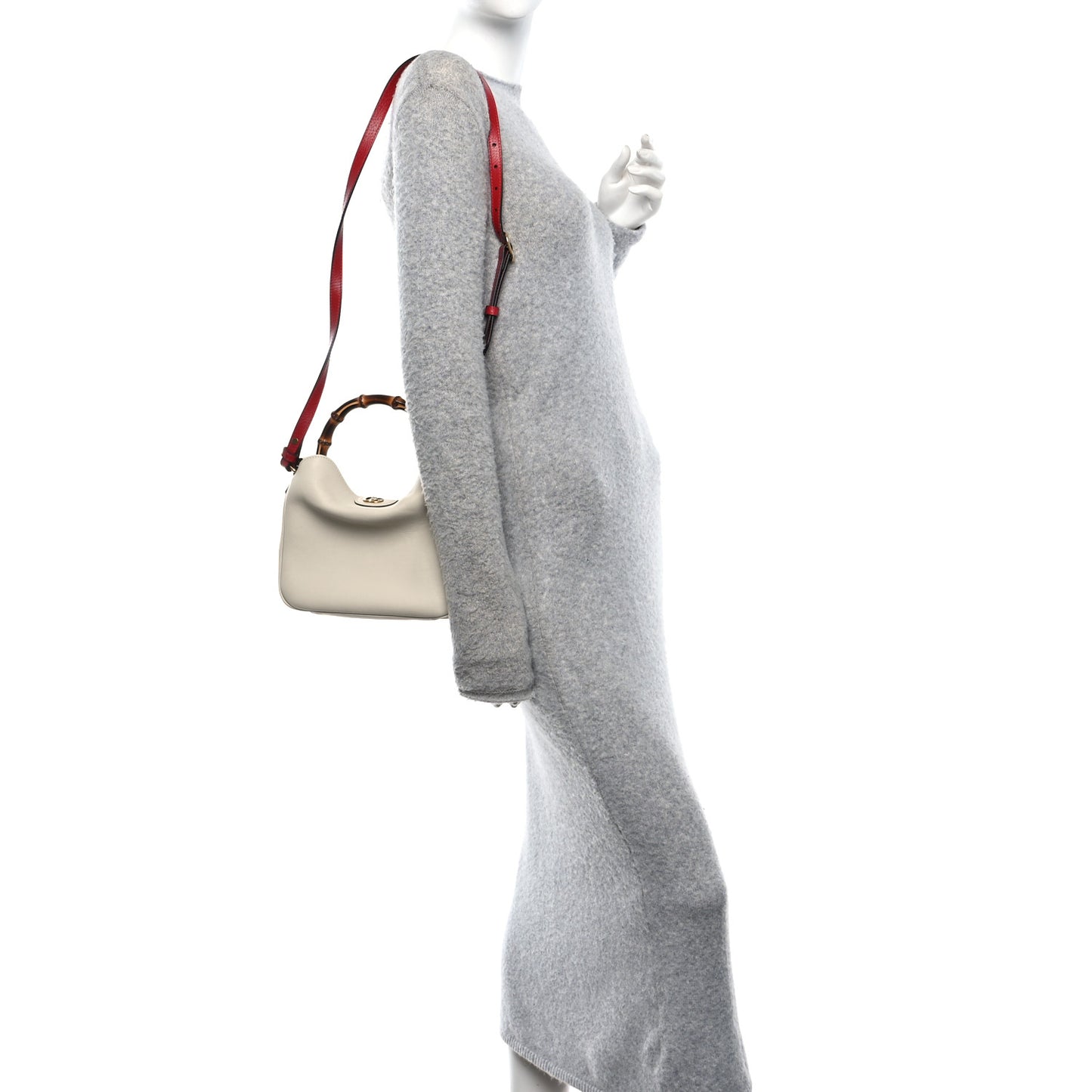 Softy Wonka Textured Dollar Calfskin Small Diana Shoulder Bag Mystic White Hibiscus Red