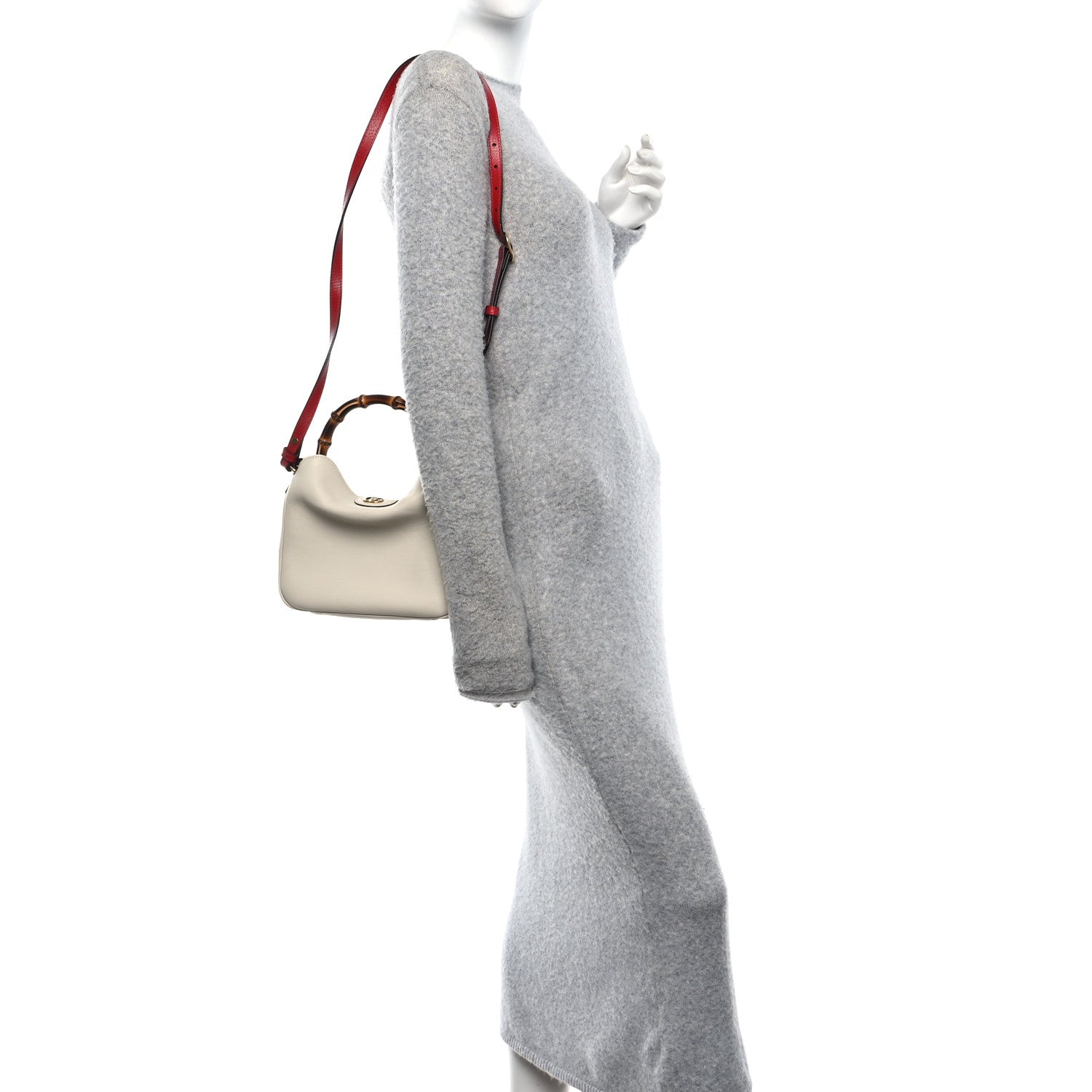 Gucci Softy Wonka Textured Dollar Calfskin Small Diana Shoulder Bag Mystic White Hibiscus Red 2 of 11