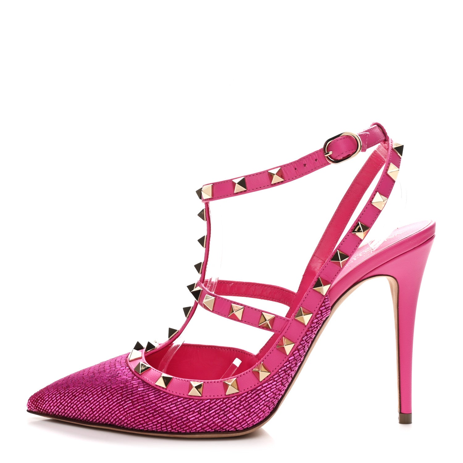 Valentino Garavani Nappa Beaded Embroidered Rockstud Ankle Strap 100mm Pumps 41 Pink 1 of 10