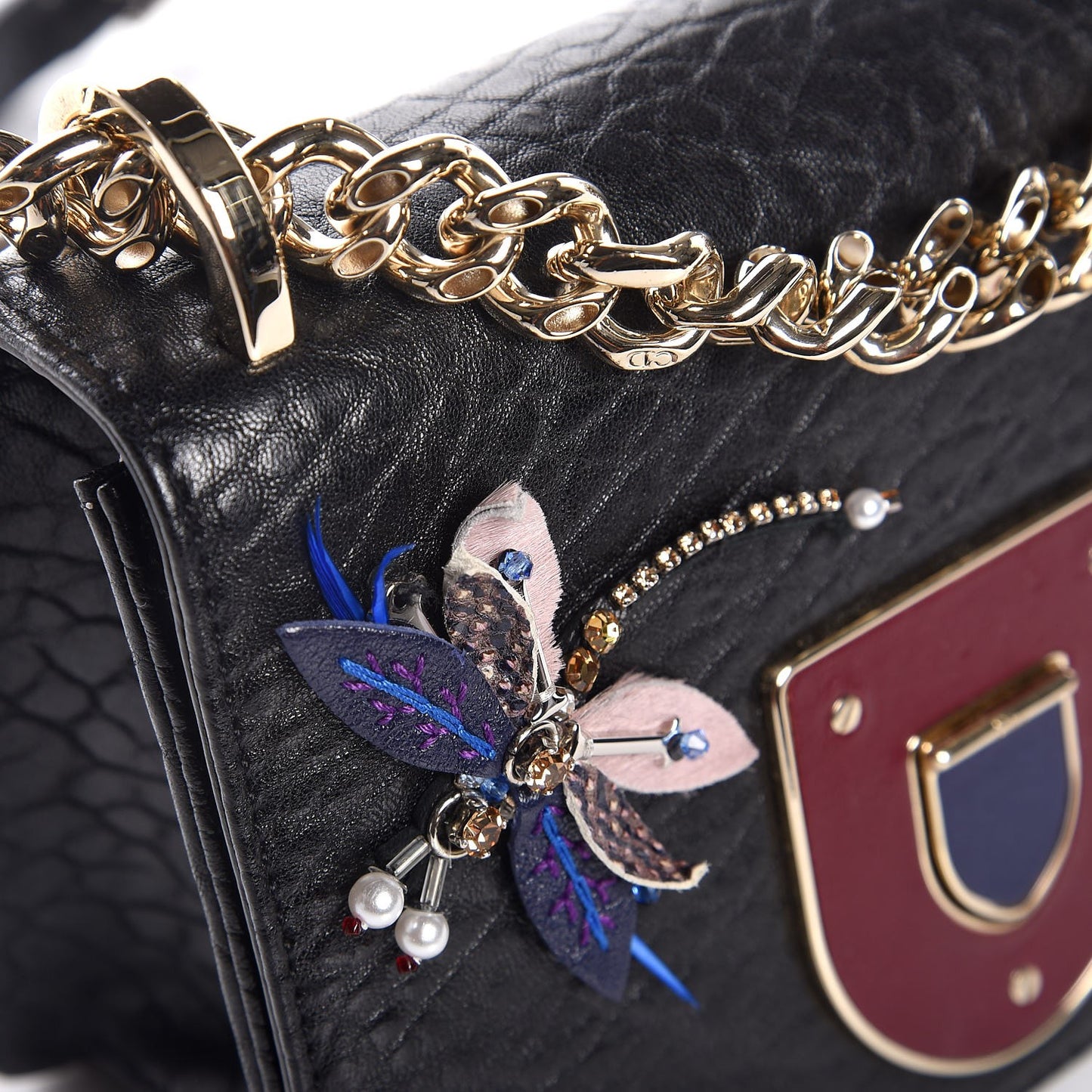 Crinkled Lambskin Embellished Diorama Club Bag Black