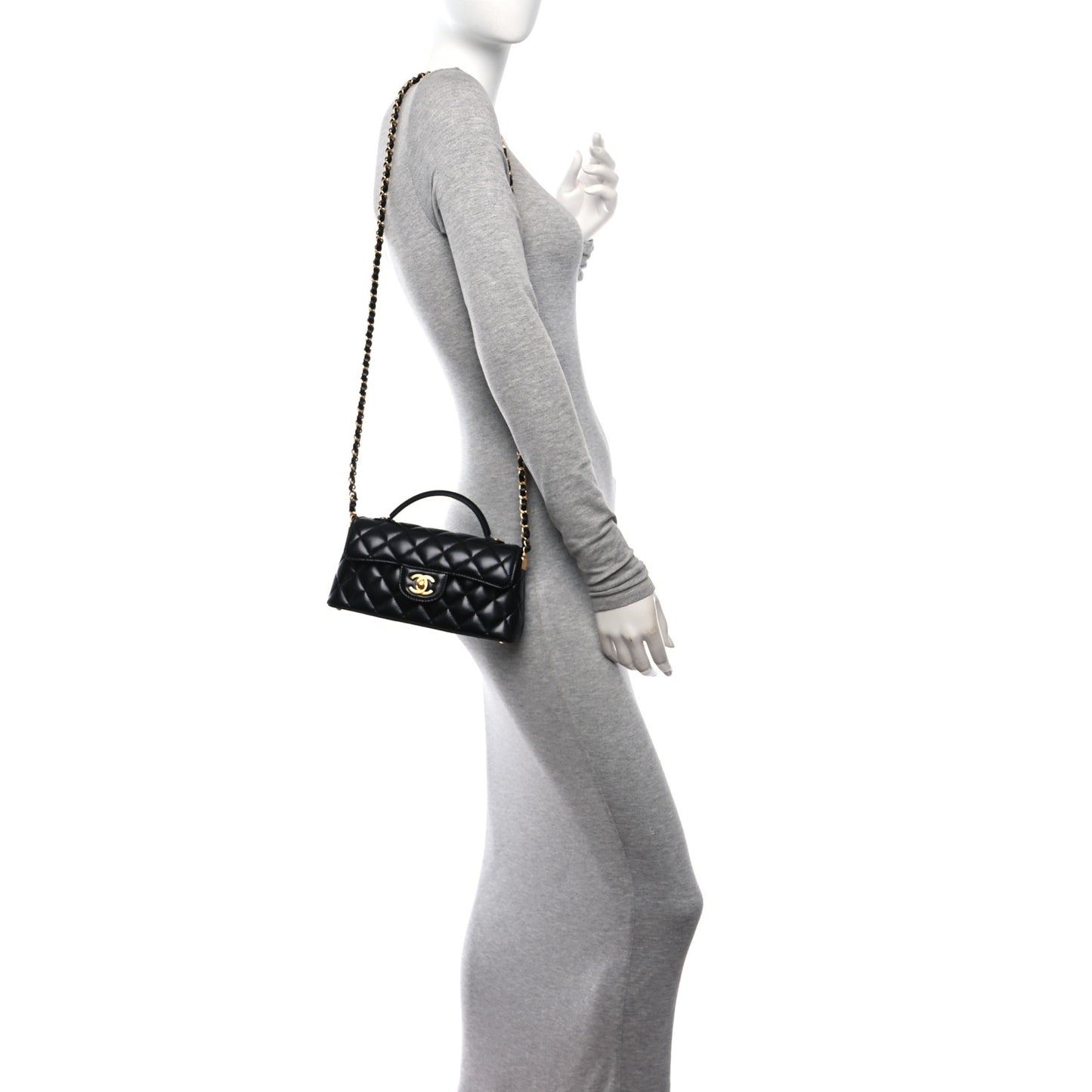 Lambskin Quilted Mini Flap Top Handle Bag Black