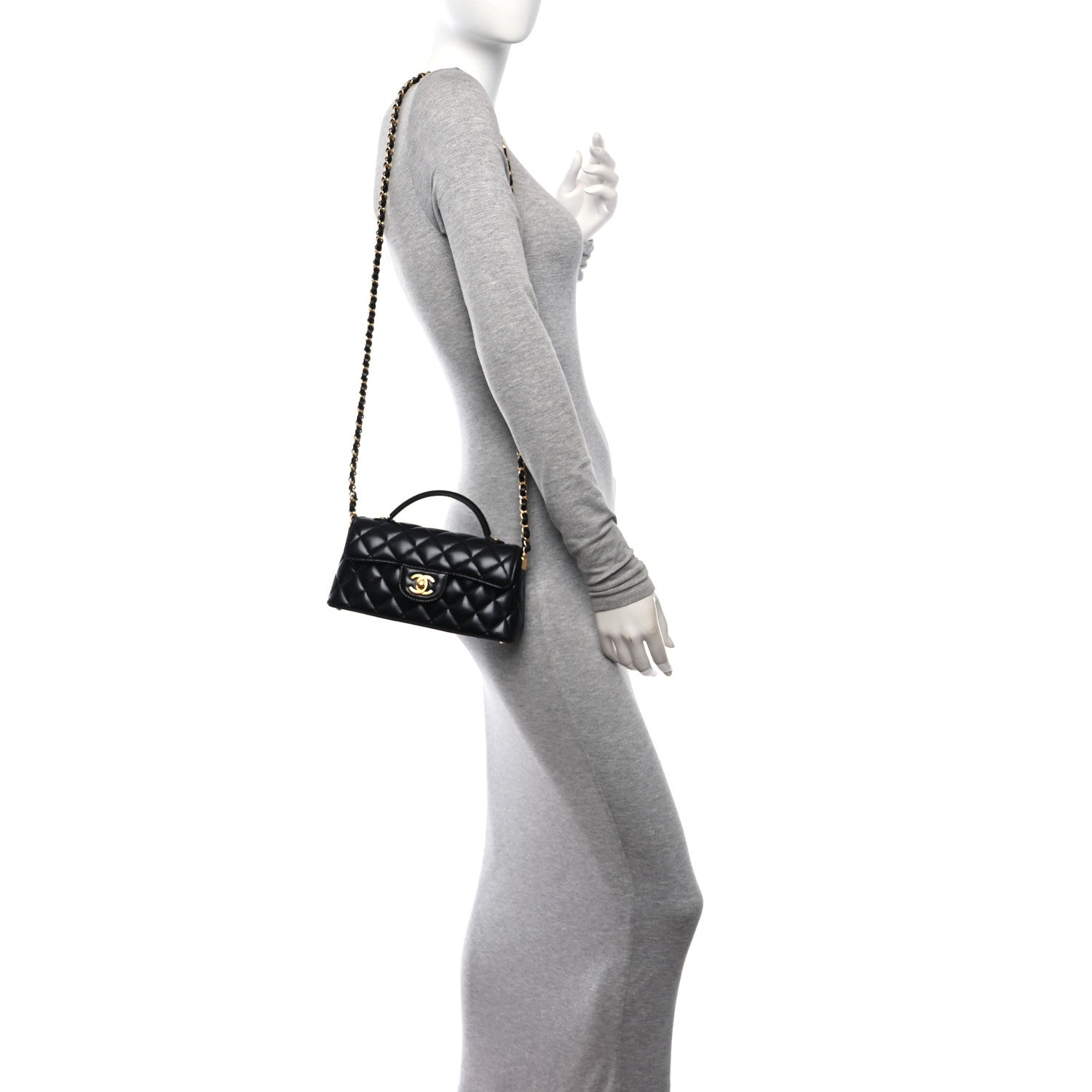 Chanel Lambskin Quilted Mini Flap Top Handle Bag Black 2 of 12