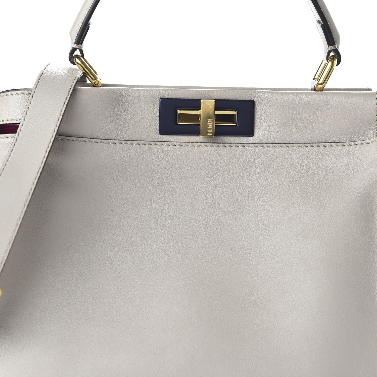 Fendi Vitello Seta Shiny Nappa Medium Peekaboo Iconic Satchel Grigio Polvere Magenta 5 of 9