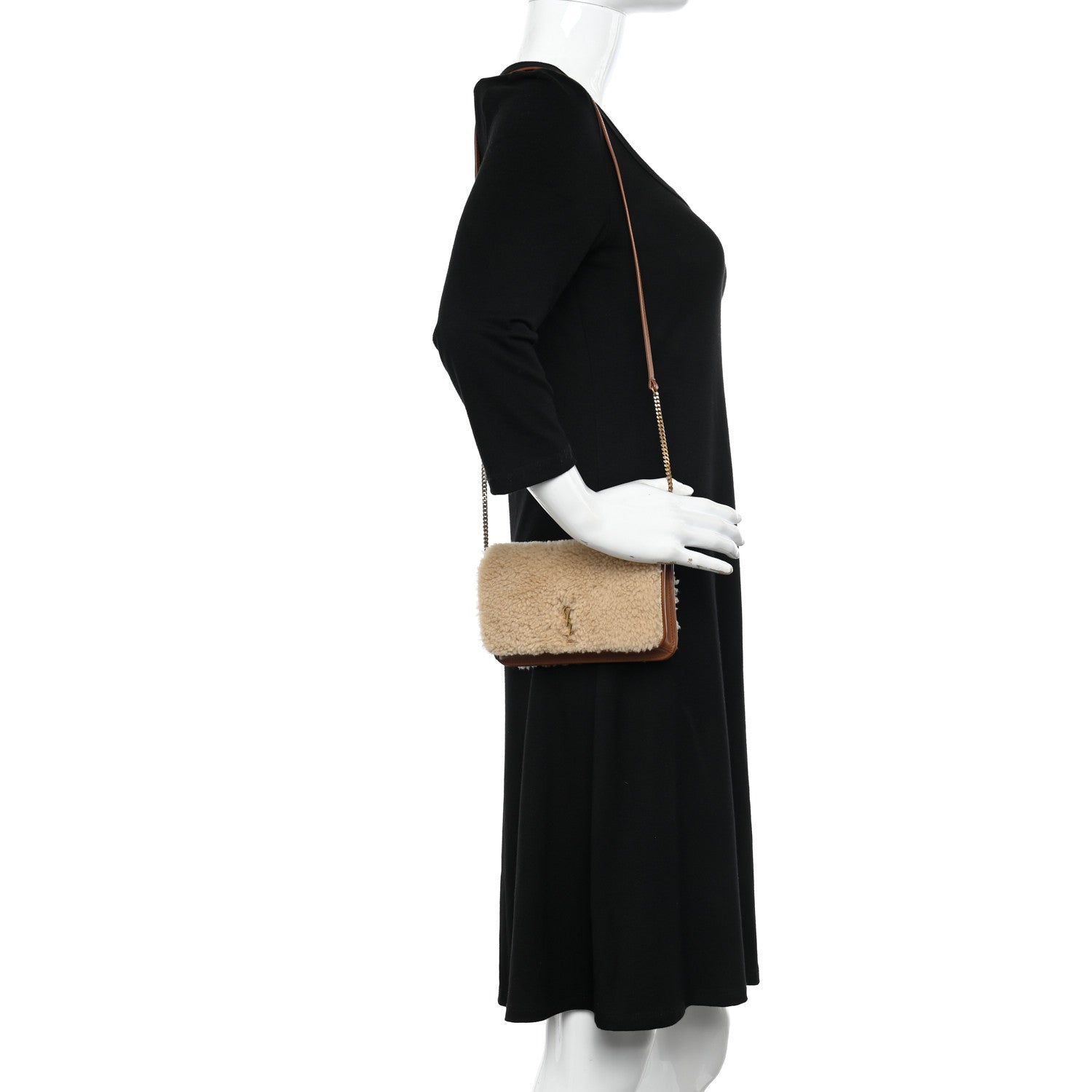 Saint Laurent Shearling Monogram Phone Holder Crossbody Brown 2 of 11