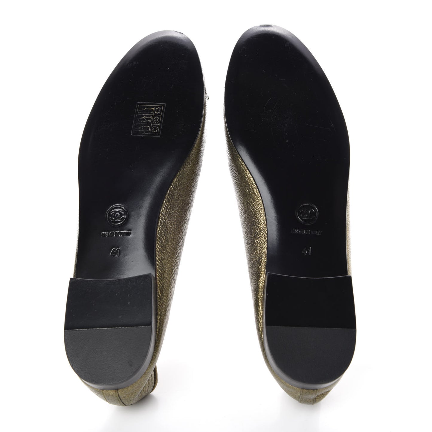 Metallic Calfskin Cap Toe CC Ballerina Flats 41 Gold