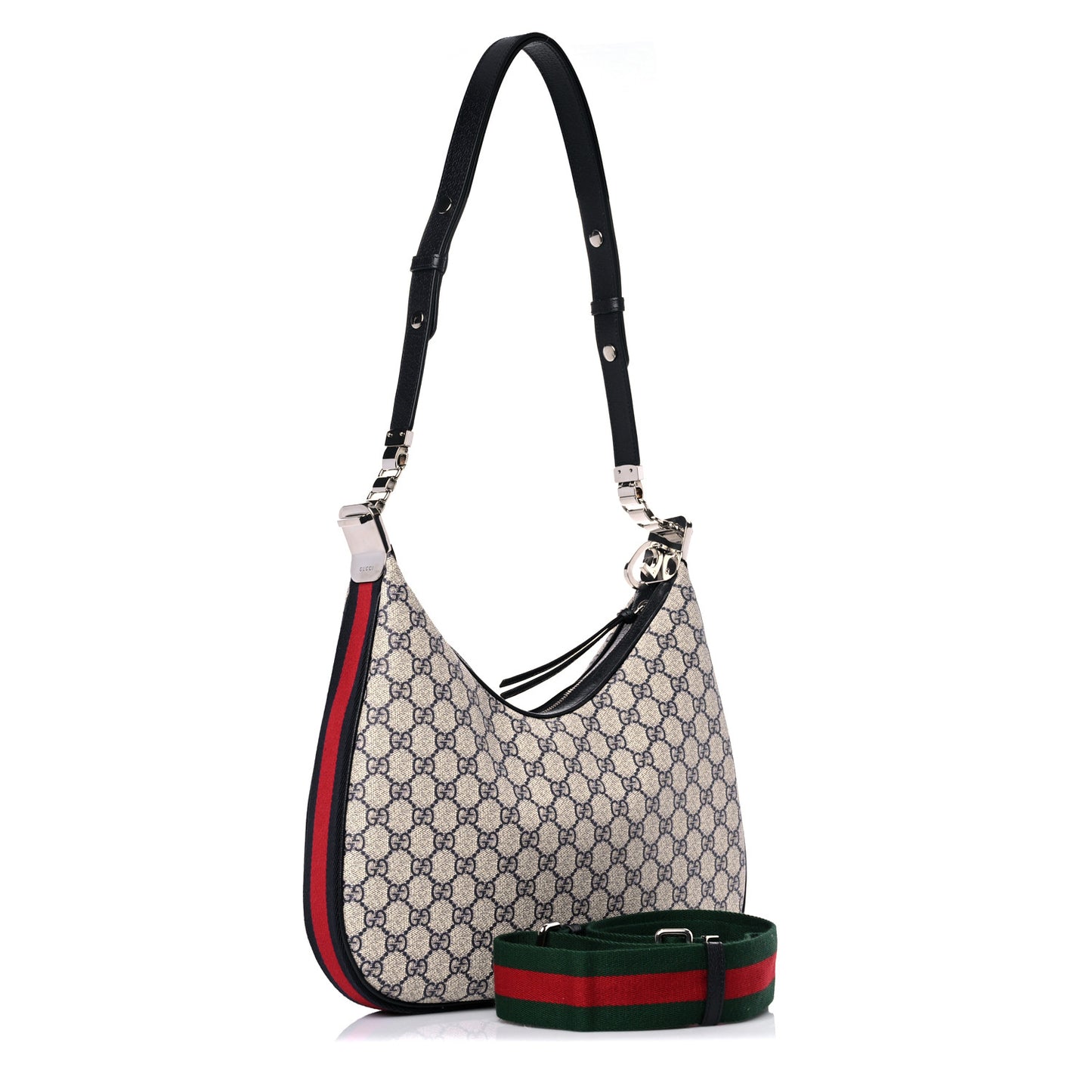 GG Supreme Monogram Textured Calfskin Web Large Attache Shoulder Bag Beige Blue