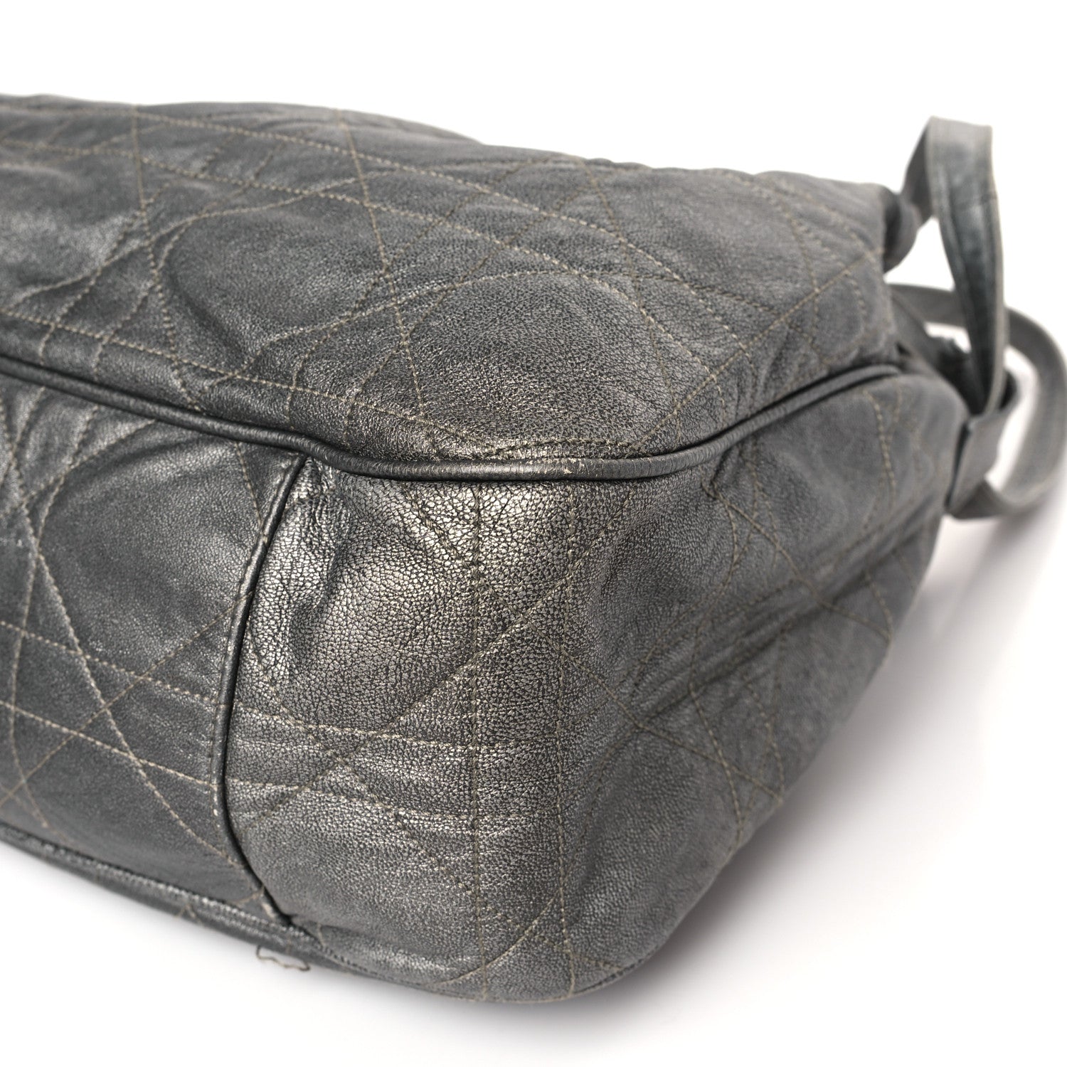 Christian Dior Metallic Lambskin Cannage Drawstring Bag Grey 9 of 10