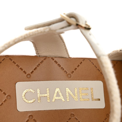 Chanel Fabric Patent Calfskin Platform Wedge Sandals 37 Ivory White 8 of 10