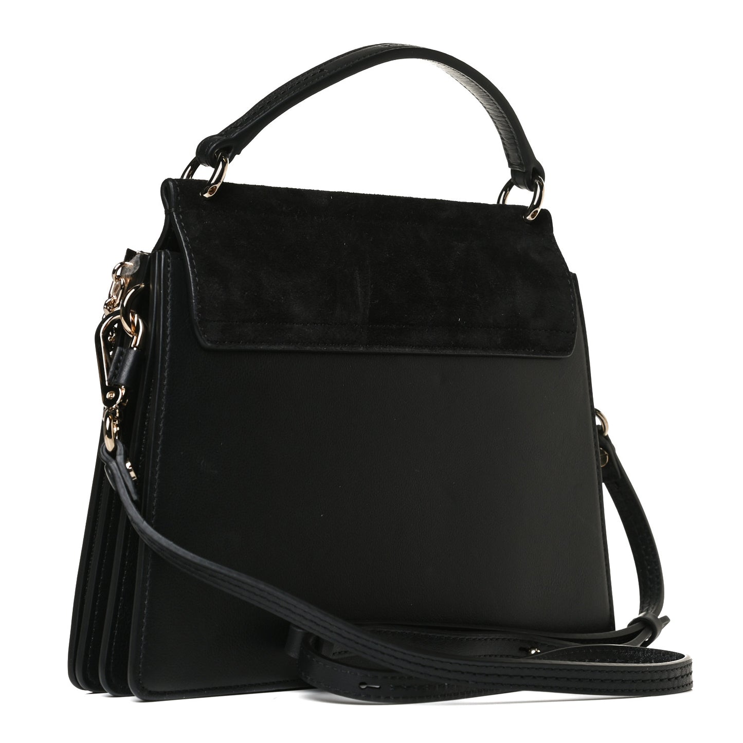 Suede Calfskin Small Faye Top Handle Bag Black