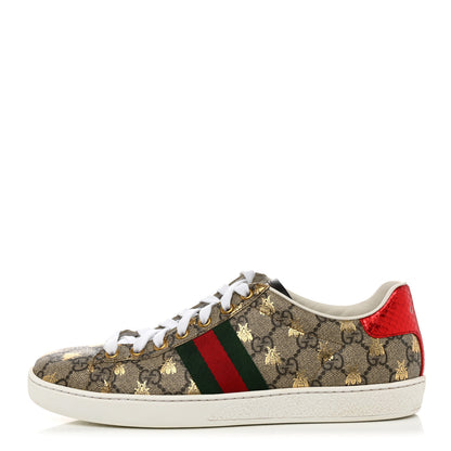 Gucci GG Supreme Monogram Bees Ayers Web Womens Ace Sneakers 38.5 Beige Oro Green Red 1 of 9
