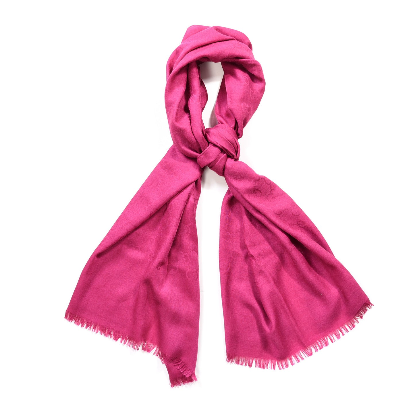 Wool Silk Monogram Fringe Scarf Fuchsia