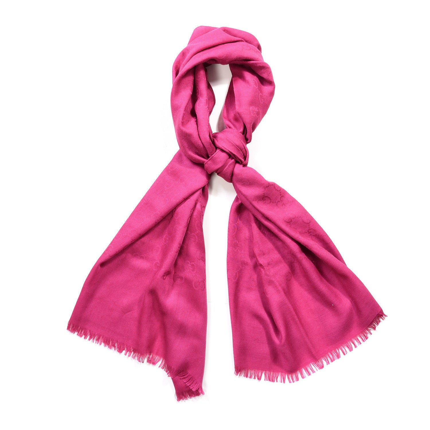 Gucci Wool Silk Monogram Fringe Scarf Fuchsia 1 of 3