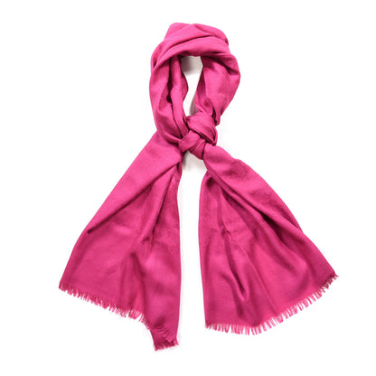 Gucci Wool Silk Monogram Fringe Scarf Fuchsia 1 of 3