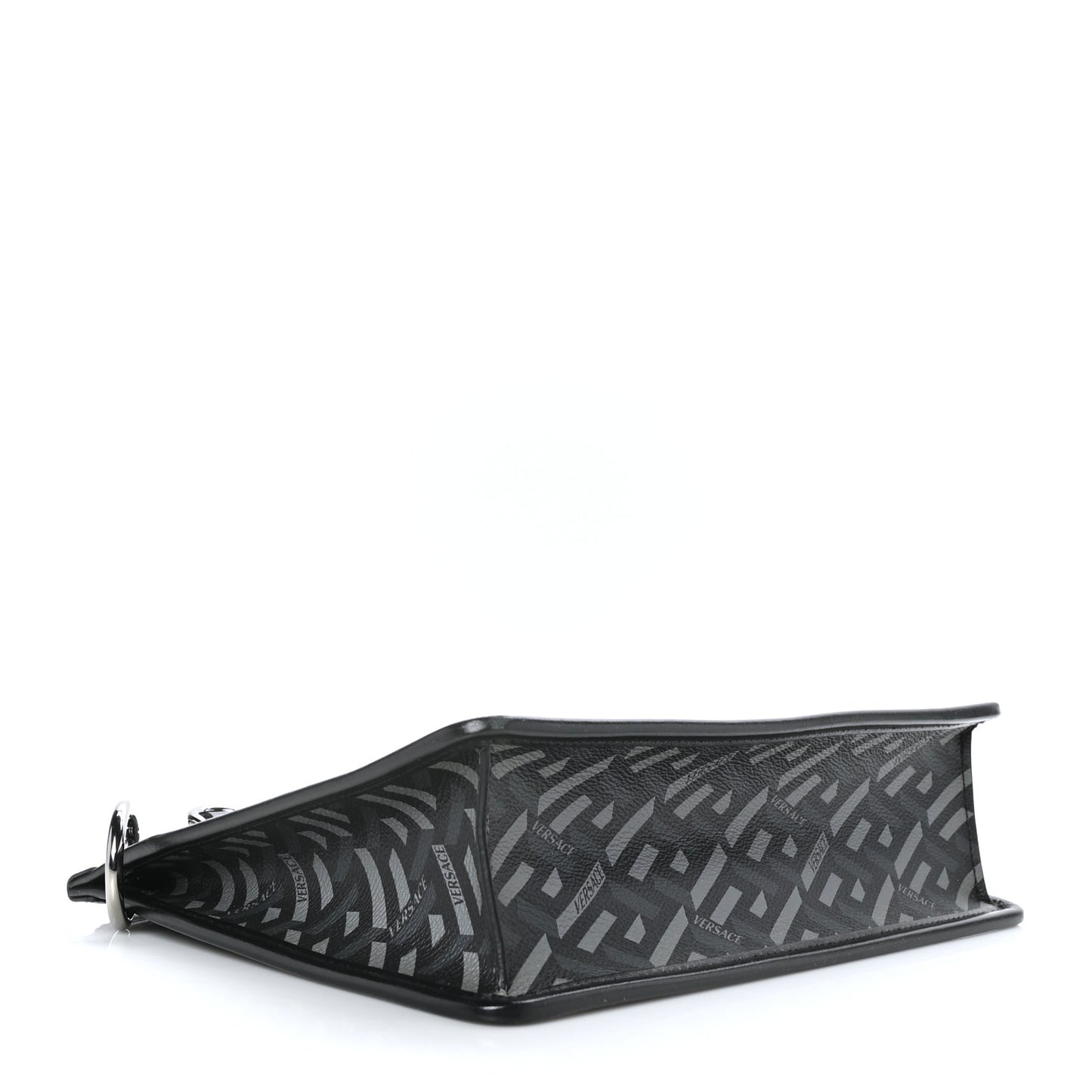 Coated Canvas Large La Greca Signature Pouch Black Grey