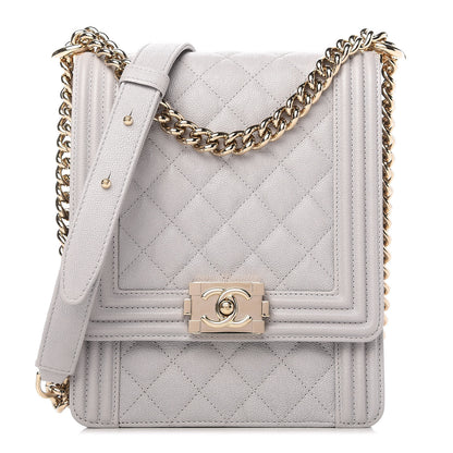 Chanel Caviar Quilted North South Boy Flap Light Grey 1 of 10
