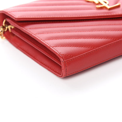 Saint Laurent Grain De Poudre Matelasse Chevron Monogram Chain Wallet New Red 8 of 11
