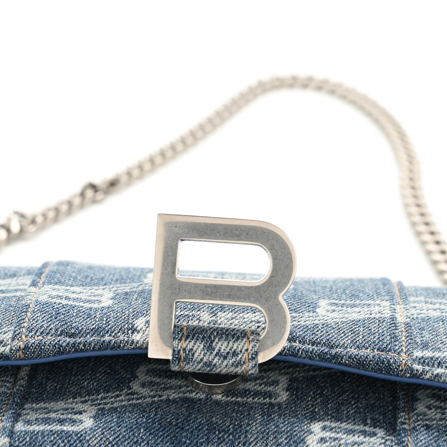 Balenciaga Denim BB Monogram Hourglass Chain Bag Blue 12 of 13