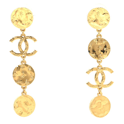 Chanel Metal Disc CC Long Drop Earrings Gold 1 of 4