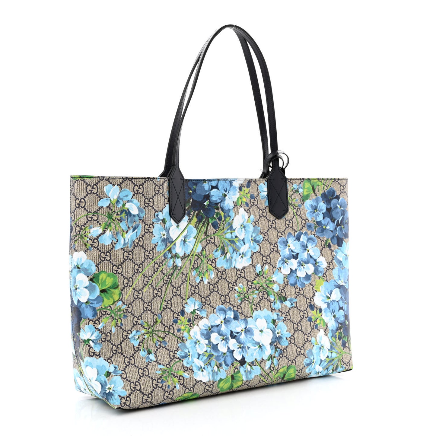 GG Supreme Monogram Blooms Medium Reversible Tote Beige Blue Navy