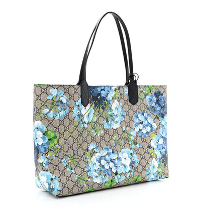 Gucci GG Supreme Monogram Blooms Medium Reversible Tote Beige Blue Navy 3 of 16
