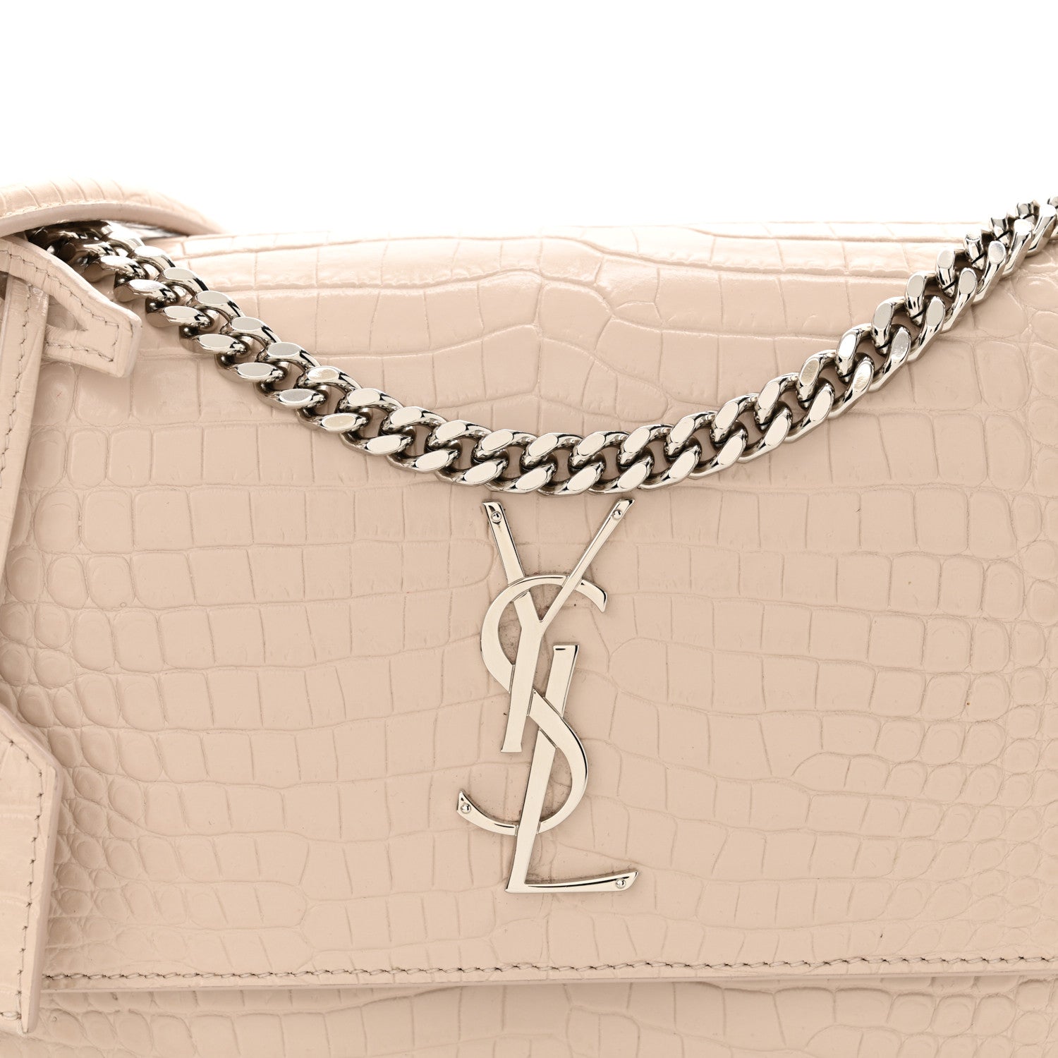 Saint Laurent Calfskin Crocodile Embossed Medium Monogram Sunset Rose Antic 8 of 15