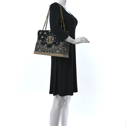 Saint Laurent Canvas Bandana Medium Loulou Chain Satchel Black White 2 of 9