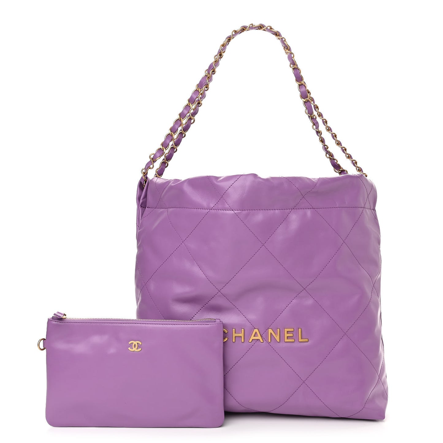 Shiny Calfskin Quilted Small Chanel 22 Purple