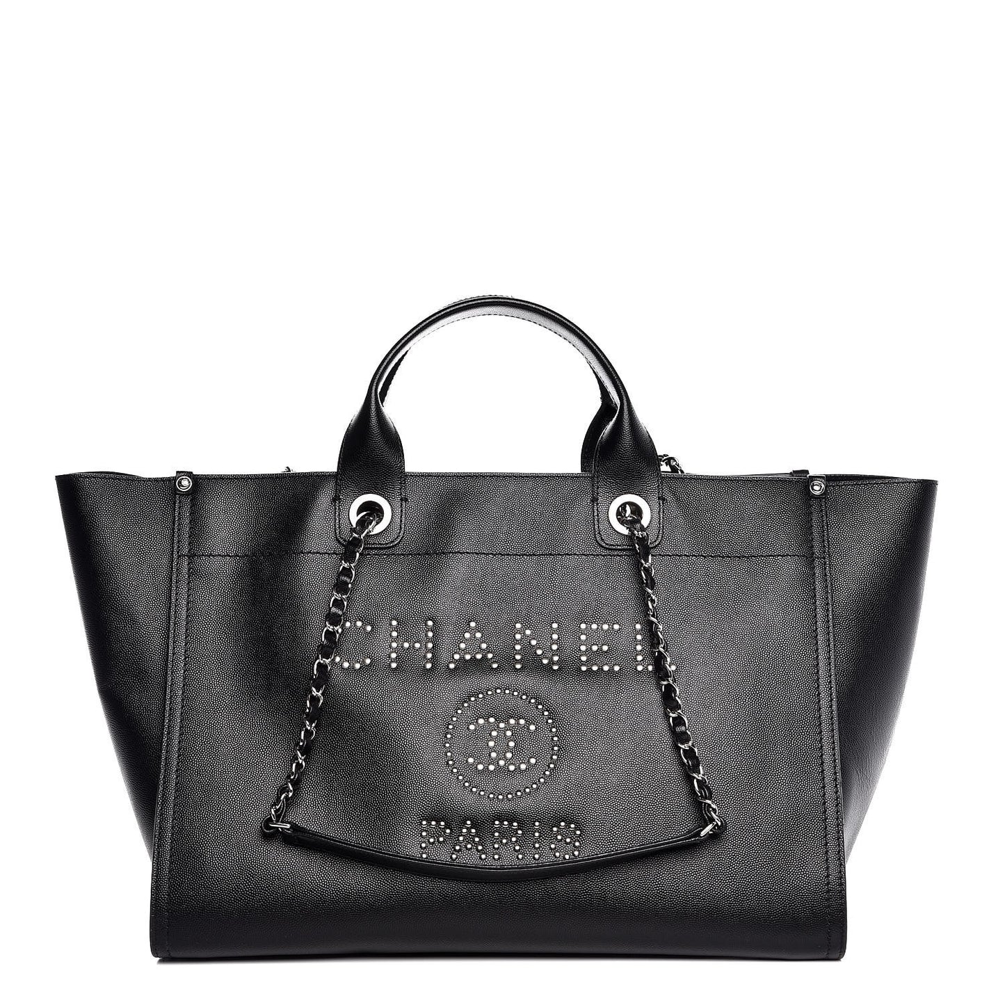 Caviar Medium Studded Deauville Tote Black