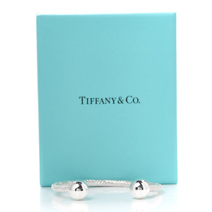 Tiffany Sterling Silver Textured Barbell Cuff Bracelet 5 of 5