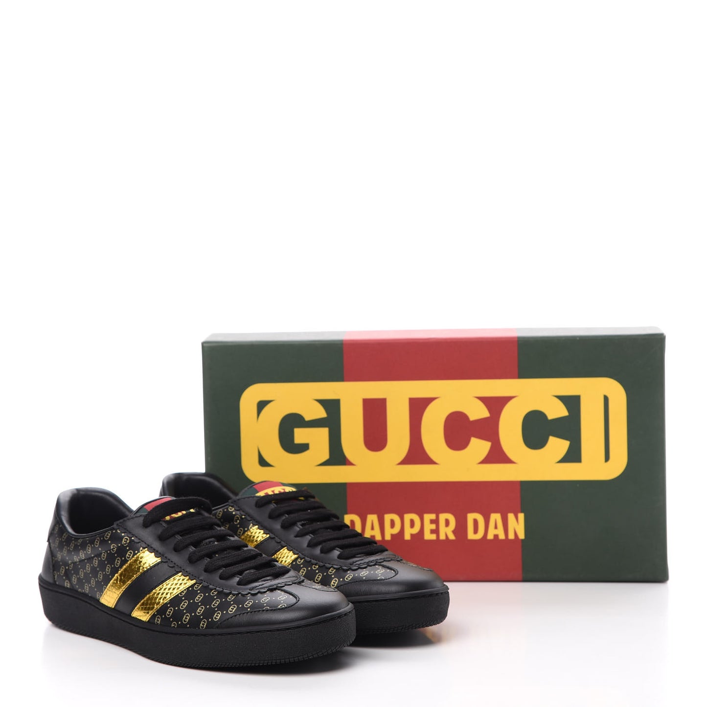 X DAPPER DAN Calfskin Laminated Ayers GG Micro Monogram Womens G74 Sneakers 36.5 Black Gold