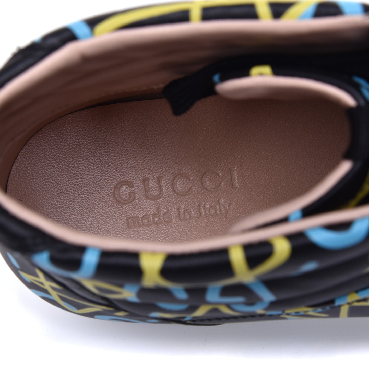 Calfskin GucciGhost Print Mens High Top Sneakers 9 Black New Acquamarine