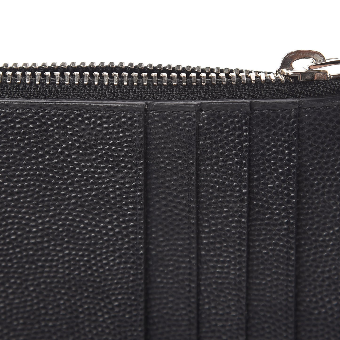 Grained Calfskin 5 Fragments Zip Pouch Card Holder Black