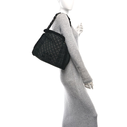 Chanel Shearling Suede Stitched CC Tote Black 2 of 12