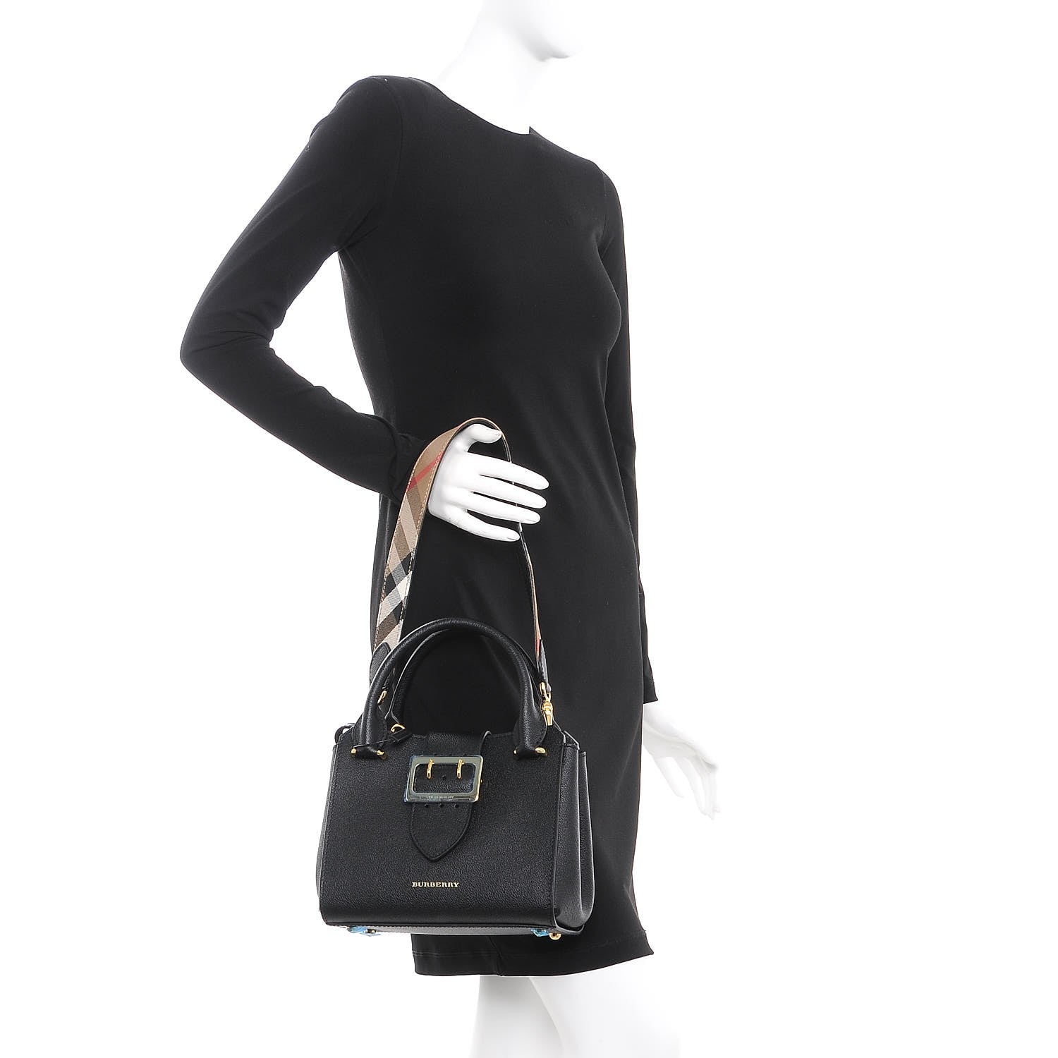 Burberry Soft Grain Calfskin Small Buckle Tote Black 2 of 8
