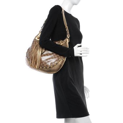 Gucci Crystal Monogram Babouska Hobo Gold 2 of 7