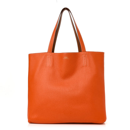 Hermes Taurillon Clemence Double Sens 45 Reversible Tote Orange Gold 3 of 17