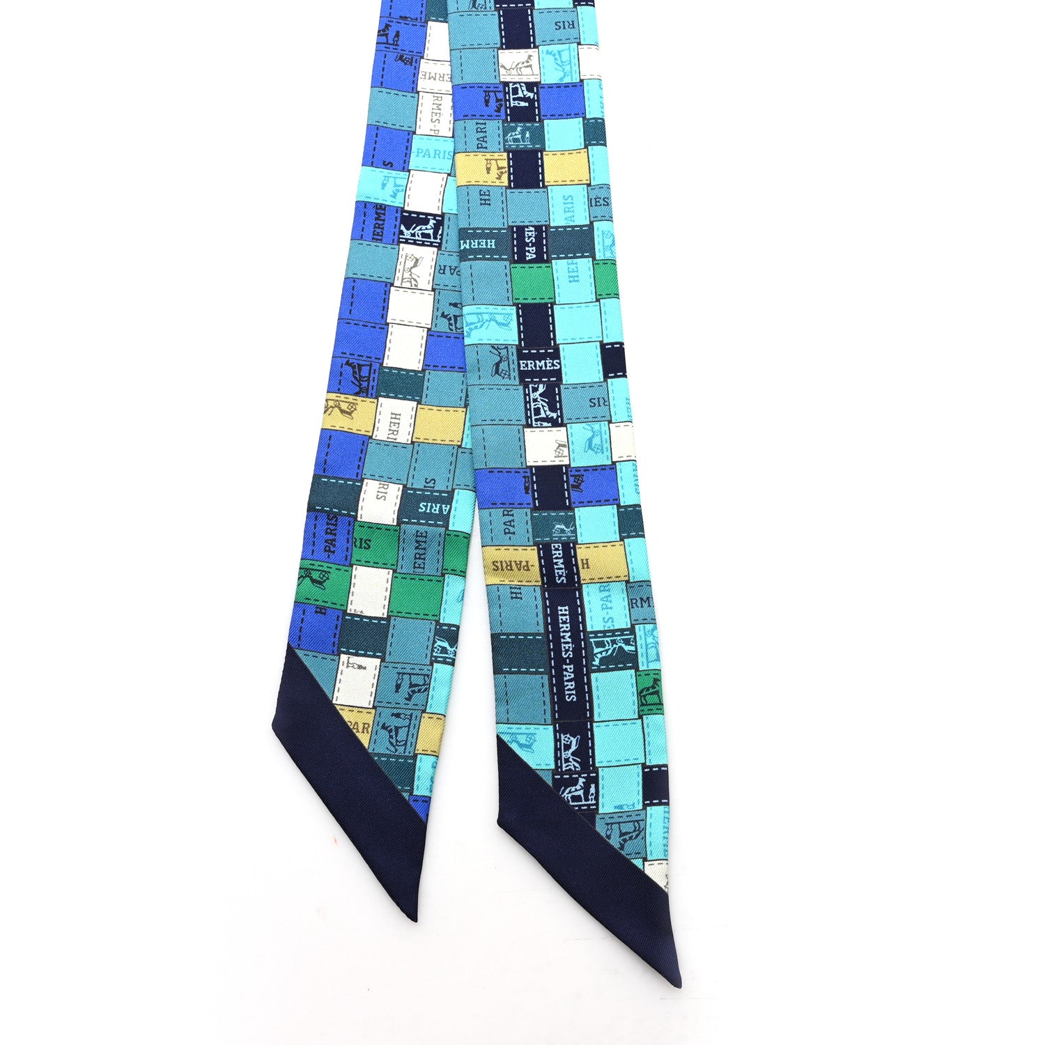Hermes Silk Bolduc Au Carre Twilly Turquoise Bleu Klein Vert 2 of 3