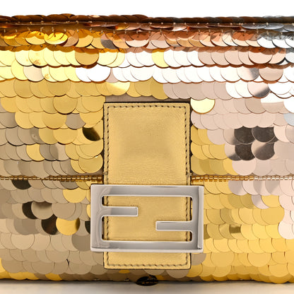 Fendi Sequin Paillettes Vitello Laminato Striped Baguette 1997 Oro Sfumato 8 of 11