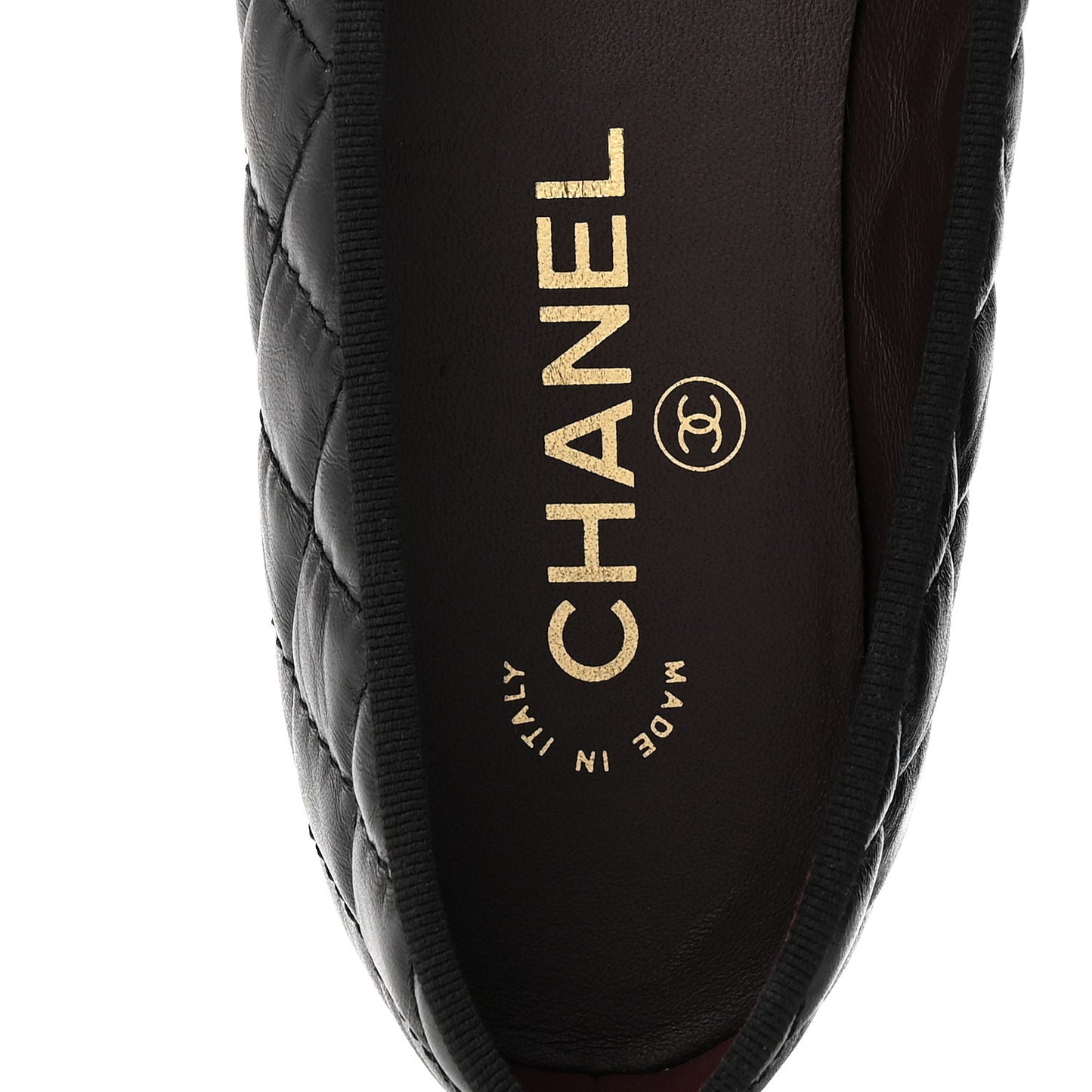 Aged Calfskin Quilted CC Cap Toe Ballerina Flats 37 Black